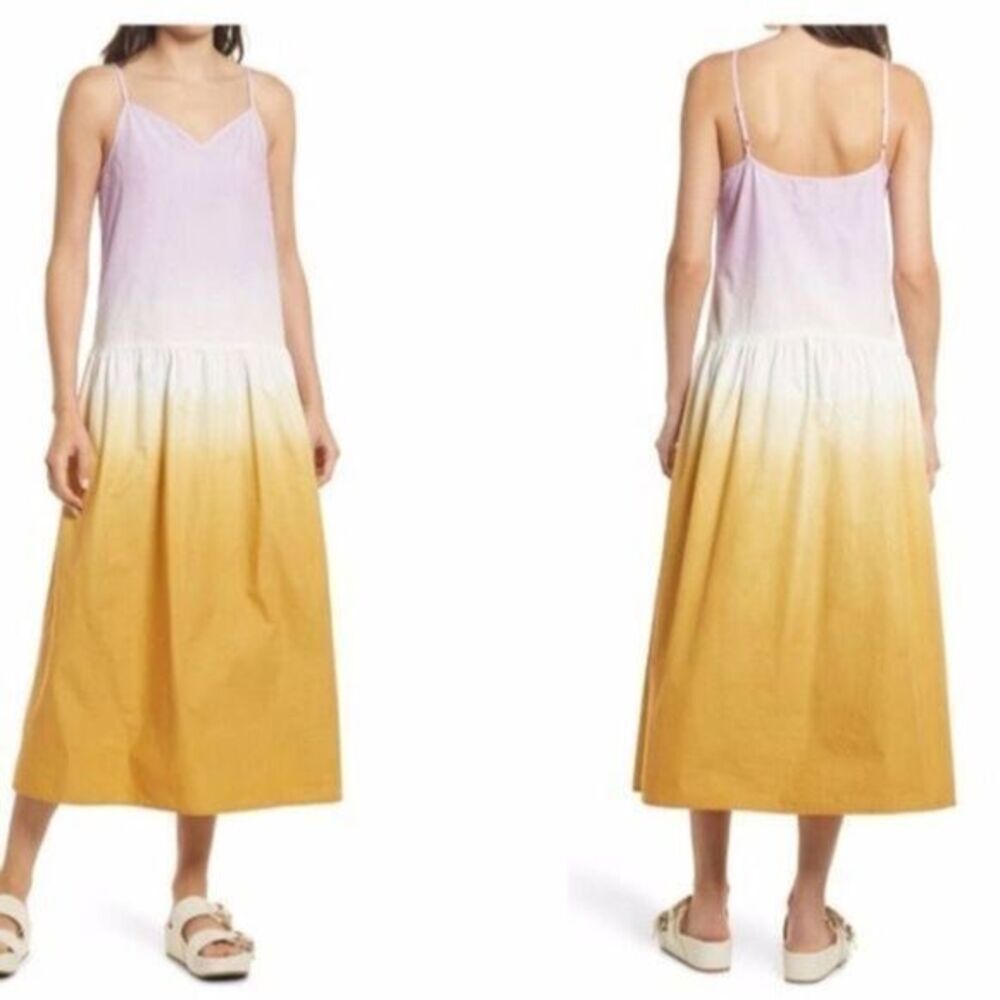 NWOT AllSaints Caro Dip Dye Lilac White Yellow Cotton Midi Tank Slip Dress